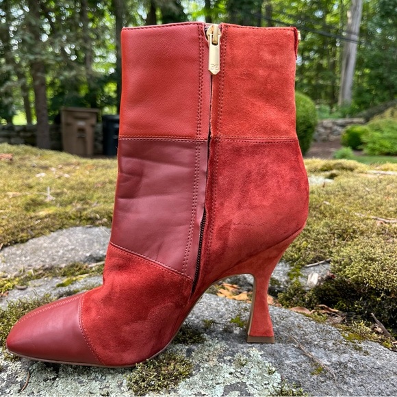 Sam Edelman Olina Cinnamon Spice Red Suede & Leather Patchwork Ankle Boots Sz 9 - Picture 15 of 16